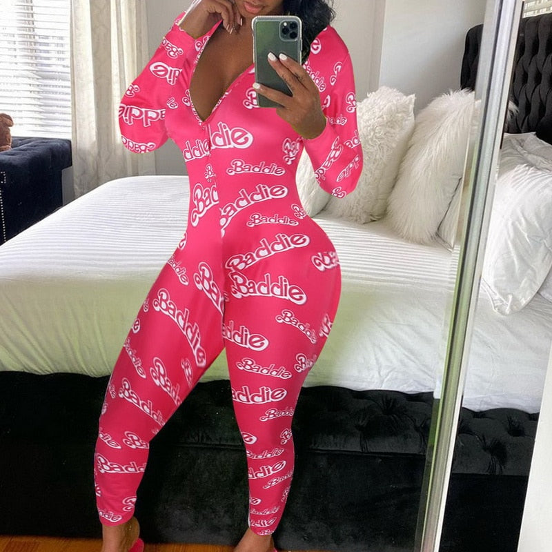 Sweet pea Jumpsuit Snap Button  Yes Daddy Printed Sexy Round Neck One-Piece