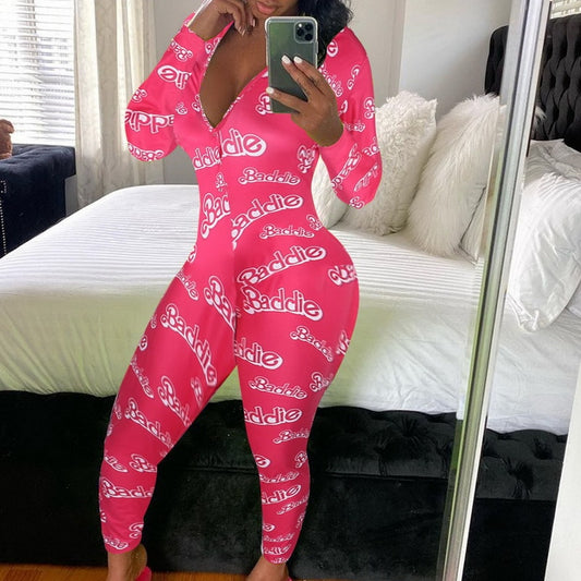 Sweet pea Jumpsuit Snap Button  Yes Daddy Printed Sexy Round Neck One-Piece